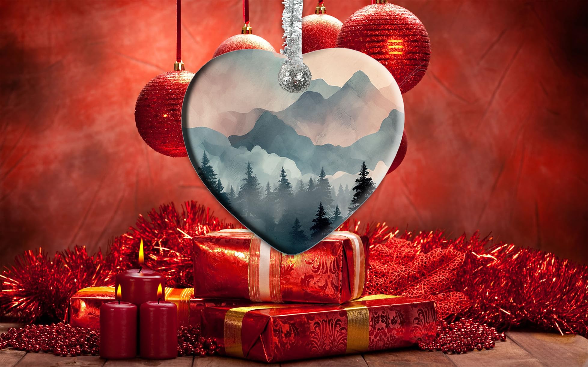 Amazon.co.jp: XUTAI 美しい緑の山のハート クリスマスツリー